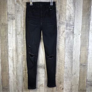 American Eagle Straight Leg Skinny Black Distressed Ripped Size 0 Short Jeans